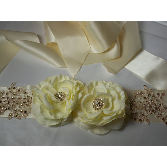 Ivory rhinestone wedding dress belt , flower rhinestone lace bridal dress belt - Picture 2 of 7